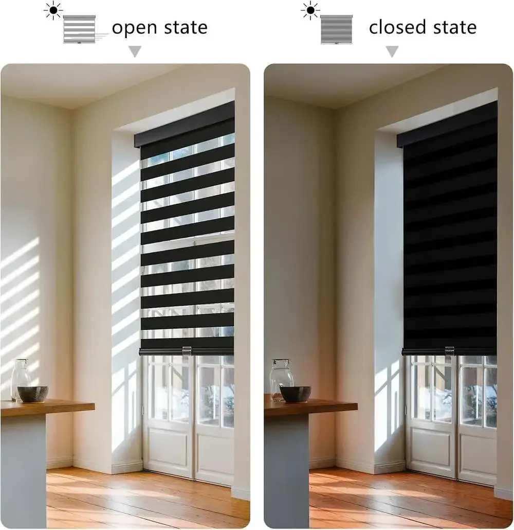 AOSKY Cordless Zebra Blinds 33”W x 72”H Black Dual Layer Roller Window Shade